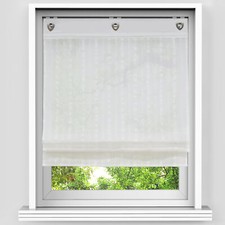 Raffrollo mit Haken Längsstreifen Weiß Raffgardine Ösenrollo Gardine ohne Bohren