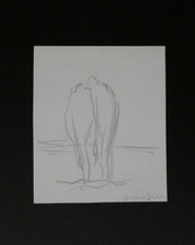 Zeichnung Otto Dill Bleistiftzeichnung Weidevieh Kuh 9x7,5cm