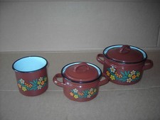 Topfset Kochtopf DDR Ware Emaille mit Muster 3 Stück mit Deckel, guter Zustand