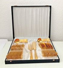 SBS Solingen  24 Karat hartvergoldet Fischbesteck 38 Teile im Koffer #224