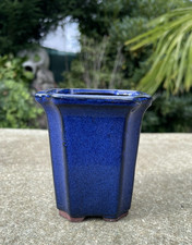 Bonsai Pflanztopf Blau emailliert Ton neuwertig