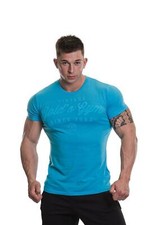 Golds Gym Erhabenes Vintage Style Logo T-Shirt Blue Marlin Bodybuilding Fitness