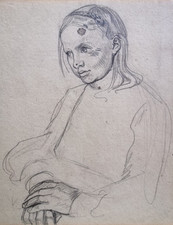 Original Zeichnung von Rudolf Schiestl " Kopf / Handskizze" mit Nachlass Stempel