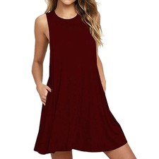 Damen Casual Swing Einfaches T-Shirt Loses Kleid Damen  ÄRmelloses O-Aussch6476