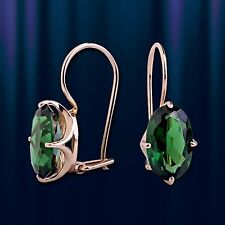 Rotgold Ohrringe Goldohrringe mit grünem Zirkonia Oval Russische Rose 585 Neu 