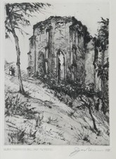 Original handsignierte Radierung Theo Blum Rune Marienburg Mosel 1952 Nachlaß