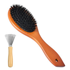 Wildschweinborsten Haarbürste klein mit Reinigungskamm Holzborsten antistatisch
