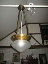 Große alte Hängelampe Messing mit einem großen Glas um 1900 Jugendstil
