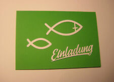 10 Einladungskarten zur Kommunion schlicht Fische in grün