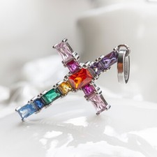 Kreuz Schmuck Anhänger / 925 Sterling Silber m. bunten Edelsteinen für Halskette