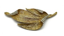 Modeschmuck Brosche, Vergoldet, simulierte Diamanten, Blatt, 80 mm lang