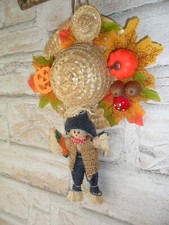 2 Stück - Strohhut Wanddekoration  Türkranz Vogelscheuche Kürbis Eicheln Neu