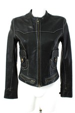 MALVIN Jacke 100% Leder Gr. 36  Trendige Military Style Lederacke schwarz