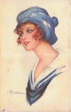 BUSI Adolfo Kuenstlerkarte Frau Matrosenhut Litho 