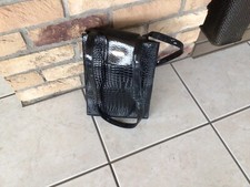 Damen Handtasche, Kroko-Optik, Schwarz, Gebraucht, *** TOP Zustand ***