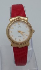 Meister Anker Damenuhr,Armbanduhr,rotes Lederband,die Uhr läuft