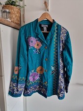 Festliche Jacke Gr 38 M Blazer Indigo Moon Ausgefallene Stickerei Blumen Jacket