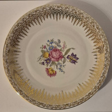 Elfenbein Porzellan Bavaria Tortenteller Elfenbeinfarben Blumen Goldrand 29,5 cm