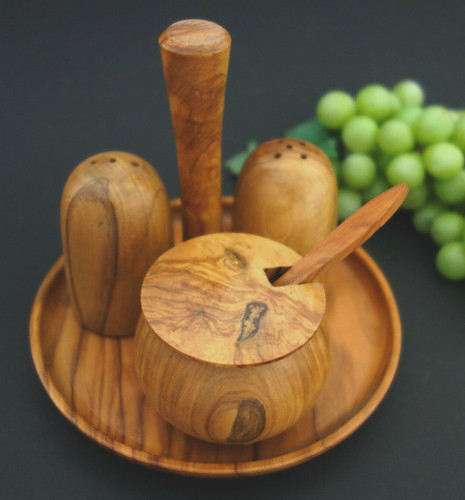 Olivenholz menage salz - olivenholz,