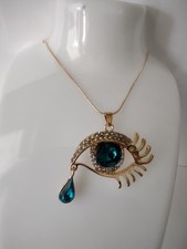 Blau Kristall Strass Böse Auge Träne Anhänger Halskette Collier lange schmuck