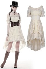 DARK IN LOVE Gothic Steampunk Long Dress Cream Off White Lace Vintage Victorian