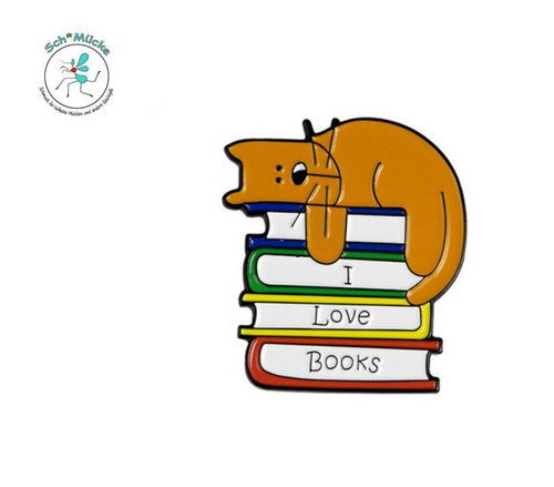 Anstecker katze leseratte buch - anstecker,