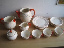 Villeroy & Boch KAFFEESERVICE GESCHIRR Rote Punkte 16 teilig 40er Jahre?Art Deco