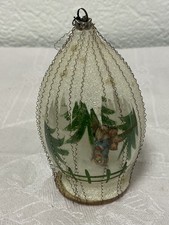 ANTIKER CHRISTBAUMSCHMUCK LAUSCHAER GLAS WEIHNACHTSMANN AUF WATTE DRAHT SELTEN