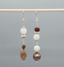 Perlmutt, Jaspis & Perlen Ohrringe, 925 Silber, asymmetrische lange Ohrringe