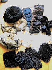 Konvolut Echt Pelz Reste Krägen * 2 Mützen Bisam und Waschbär * Basteln