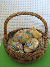 Nostalgie Osterkörbchen ~ 3 Candybox Pappeier zum Füllen u. antikes Püschküken 