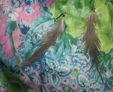 XL lange Ohrringe Ohrhänger Feder Natur weiß Grau Reiher Kostüm Indianer Tropfen