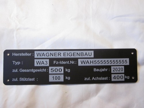Typenschild anhänger kfz - anhänger,