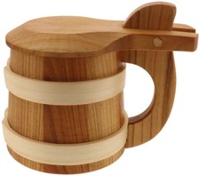 Krug Bierkrug Bierhumpen Bierseidel mit Deckel Wikinger H 16 cm - Kirsche/Eiche