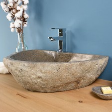 Stein Aufsatz-Waschbecken ca 70 cm Naturstein Flussstein-Waschschale wohnfreuden