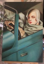 Ölgemälde Tamara im Bugatti nachTamara de Lempicka Portrait signiert  90 x 60 cm