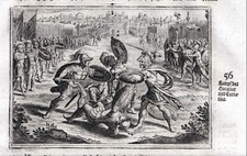 um 1700 Kampf Schlacht battle Horatier Horatii Kupferstich antique print Merian