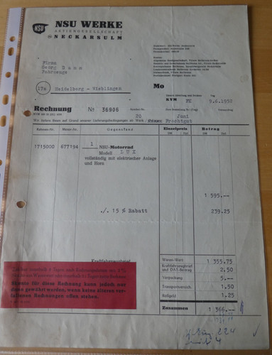 Original nsu werke neckarsulm - nsu,