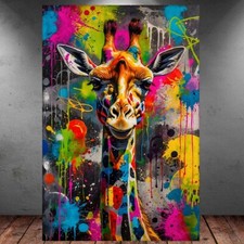 LEINWAND BILD ER XXL ABSTRAKT GIRAFFE BUNT GRAFFITI KUNSTDRUCK WAND POSTER P731