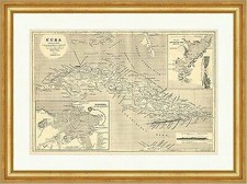 Cuba Landkarte Caribisches Meer Kuba Havanna Karibik Insel Holzstich E 7144