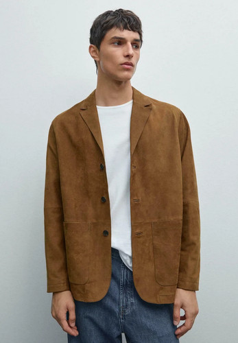 Brauner leder blazer herren - brauner,
