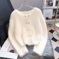 Damen Kunstpelz Strickpulli