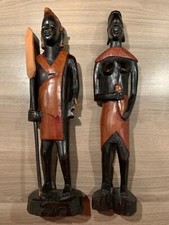 2 Afrikanische Skulpturen, Holzfigur Mann + Frau Krieger, Ebenholz handgefertigt