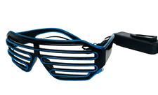Sonnenbrille "NEON" Blau LED Brille Party Leuchten Rasterbrille Sound