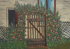 ::JOSEF EMIL WÄCHTER ÖLGEMÄLDE °GARTENTOR MIT ROSEN° IMPRESSIONISMUS SIG.UM 1960