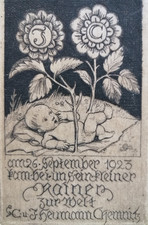 Original Radierung von 1923, Rudolf Schiestl "Am 26.September 1923....zur Welt"