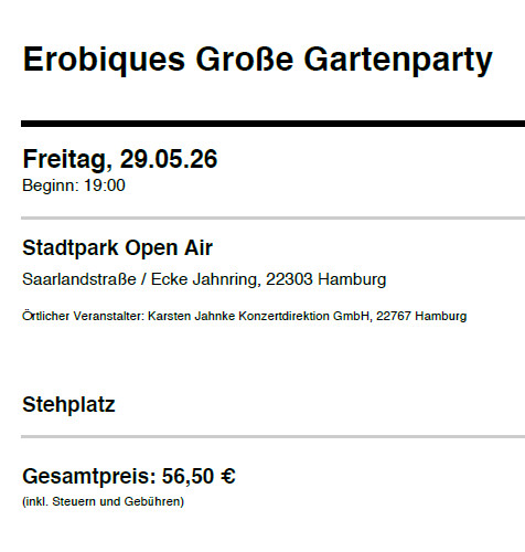 Tickets erobiques grosse - tickets,