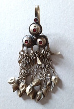Antik Anhänger Berber Nomaden Tracht Schmuck Steine Silber Geläut