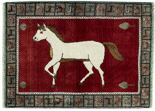 Gabbeh Teppich 130x95 cm – Handgeknüpft – Pferde-Motiv – Nomadenstil