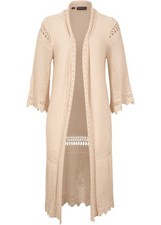 Ajour-Longstrickjacke Gr. 36/38 Beige Damen Strick-Jacke Neu